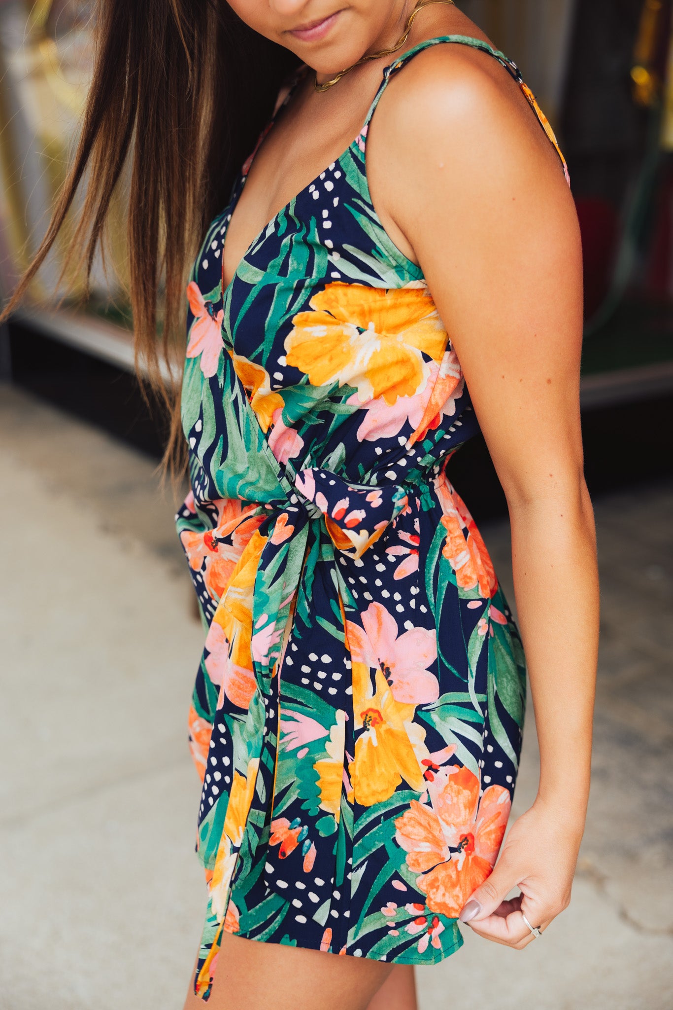 Navy Poppy Romper